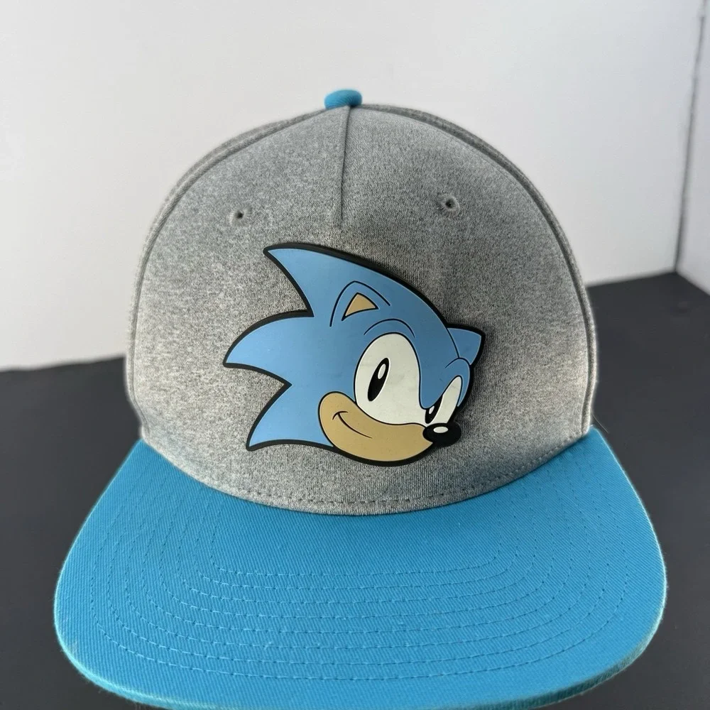 Sonic the Hedgehog Snapback Hat Youth OSFM Grey Blue Rubber Graphic SEGA Cap